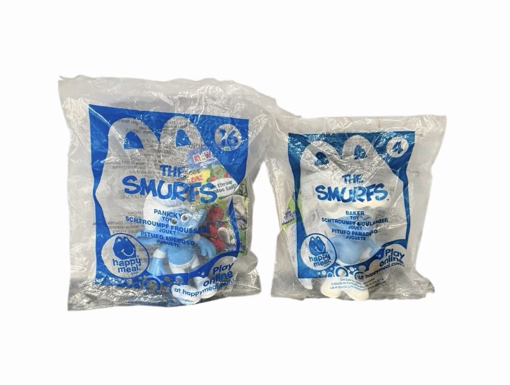The Smurfs Movie McDonald’s Happy Meal Toys Panicky #16 & Baker #4 NEW